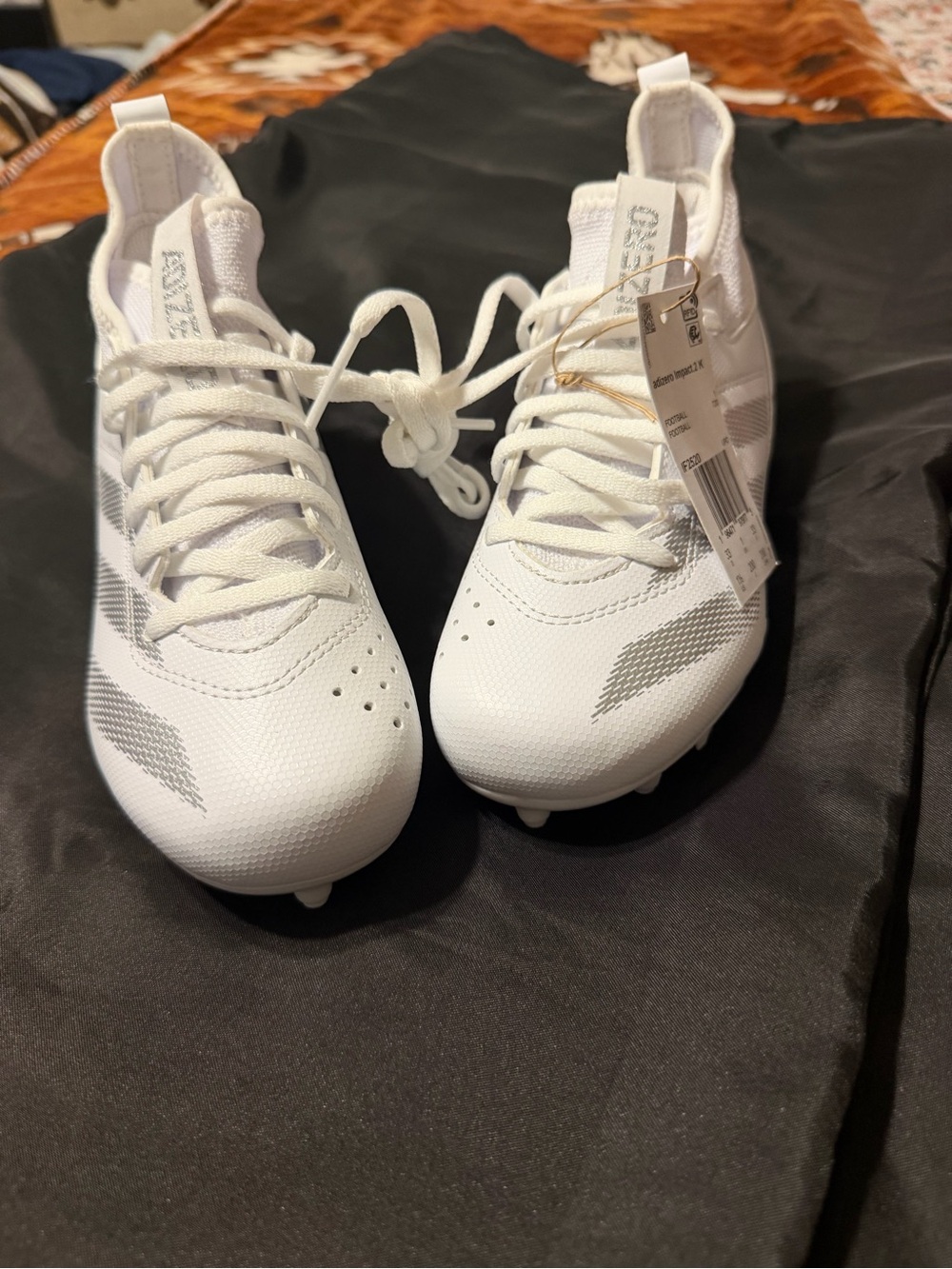 NWT Adidas Adizero Impact.2 K Youth Football Cleats White Silver Size 1.5 Y